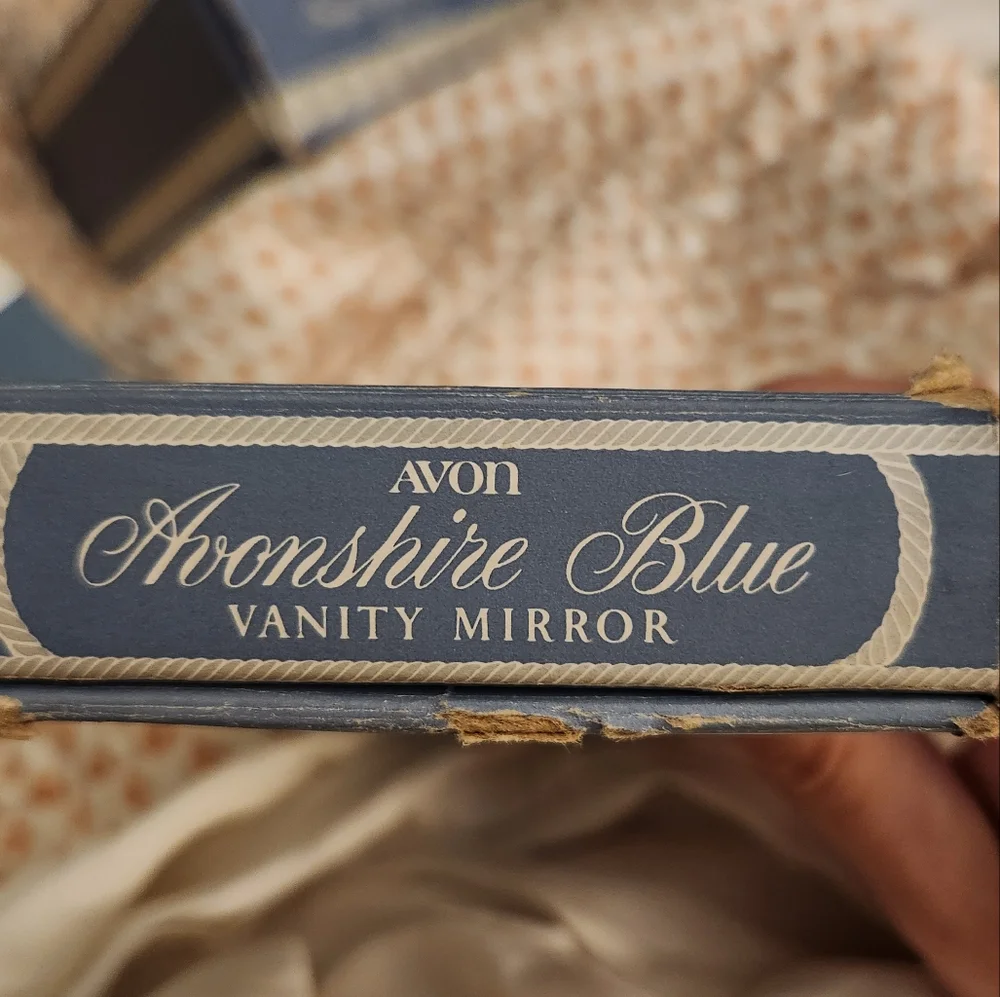 Vintage NOS Avon Avonshire Blue Vanity Hand Mirror